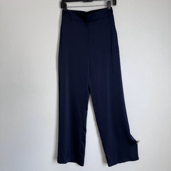 NWT Blue Satin Wide Leg Pants - Picture 2 of 7